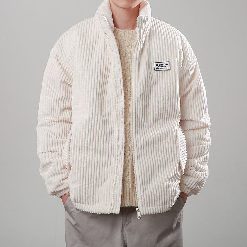 Beige Men's Winter Corduroy Jacket with zipper