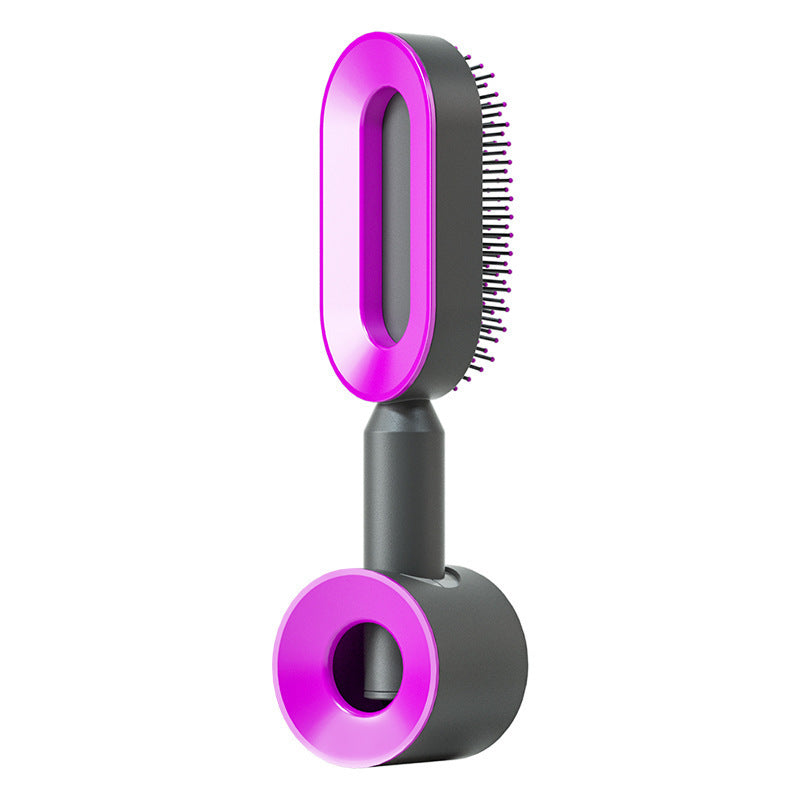 Elegant white Self Cleaning Hair Brush with one-click function