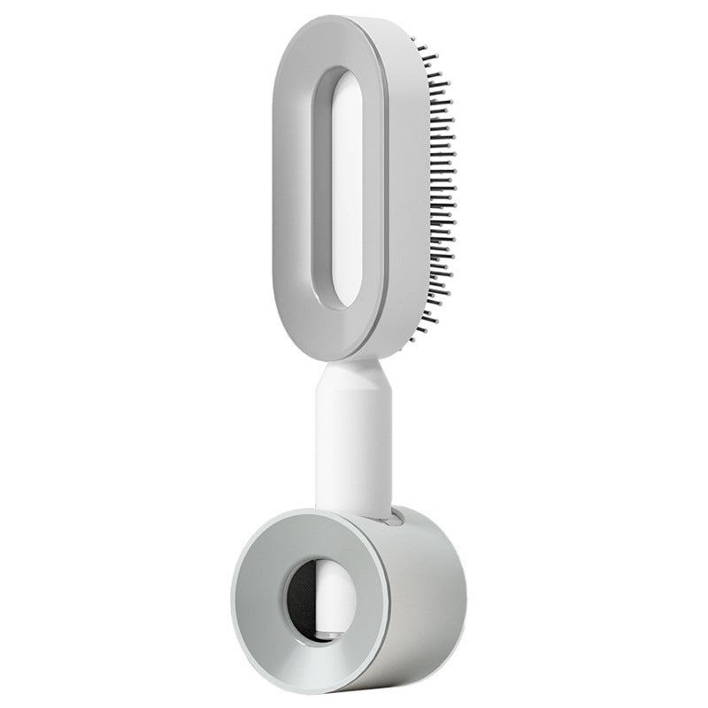 Elegant white Self Cleaning Hair Brush with one-click function