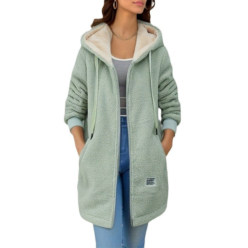 Winter Fleece Hooded Jacket Woman Zip Up