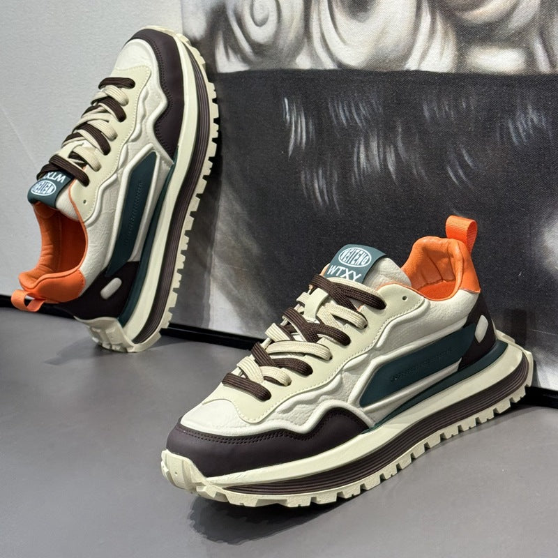 Brown orange accent men’s white sports shoes top view