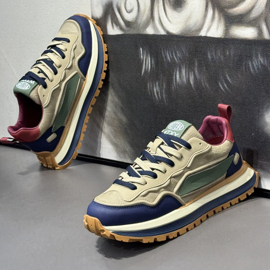 Brown orange accent men’s white sports shoes top view