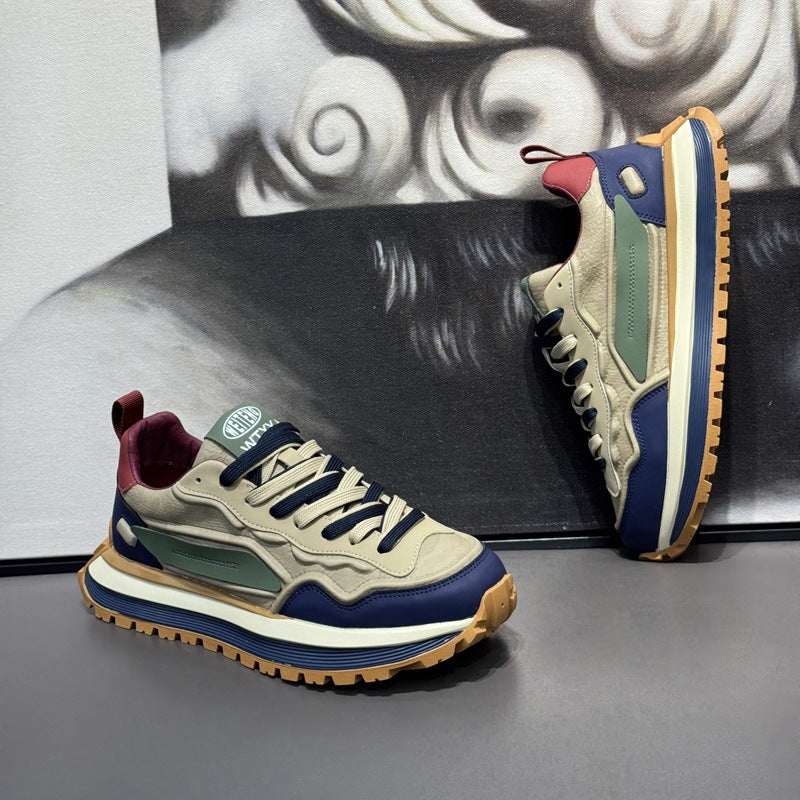 Brown orange accent men’s white sports shoes top view