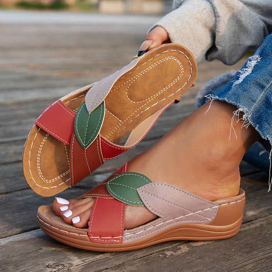 Women's Cork Wedge Sandals with leaf design and cork sole