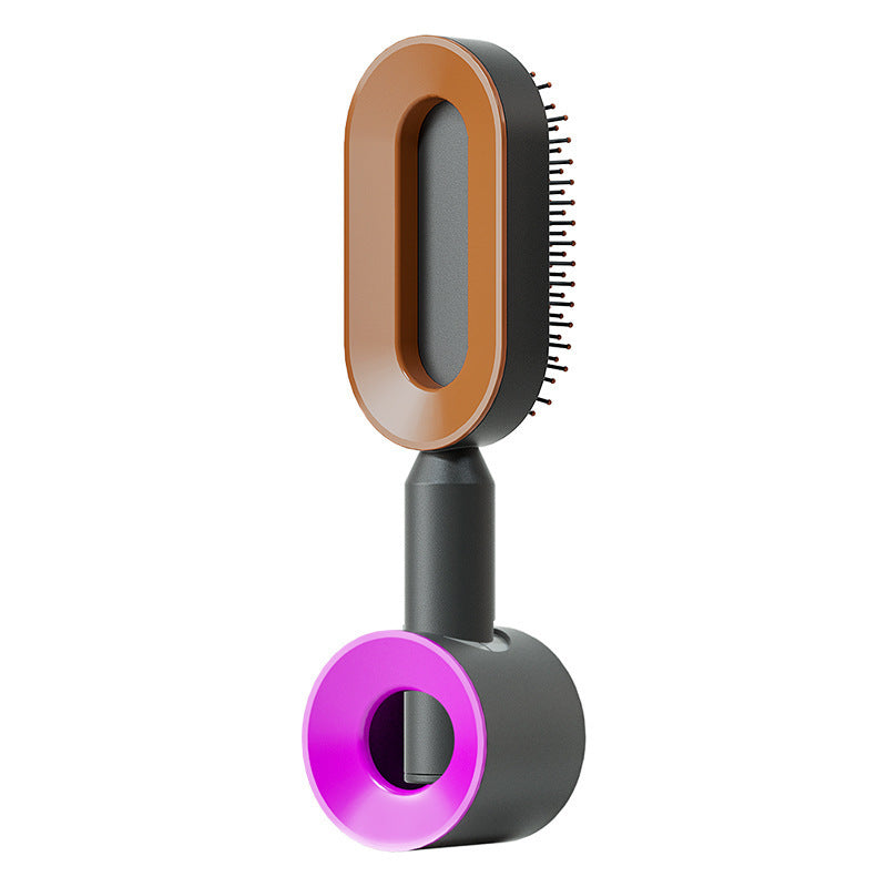 Elegant white Self Cleaning Hair Brush with one-click function