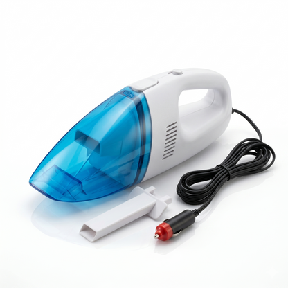 Mini car vacuum cleaner cleaning dust from car seat 