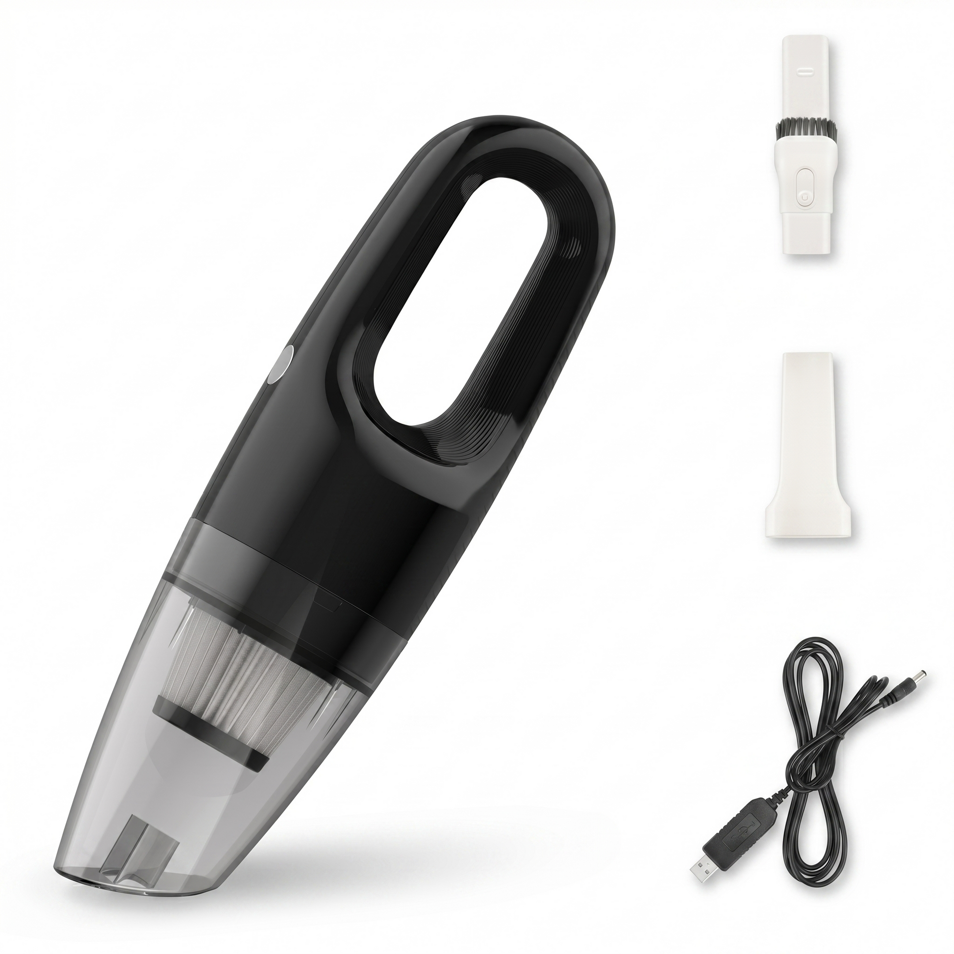 A portable mini vacuum cleaner used inside a car 