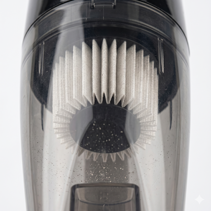 Rechargeable car vacuum cleaner with accessories displayed 